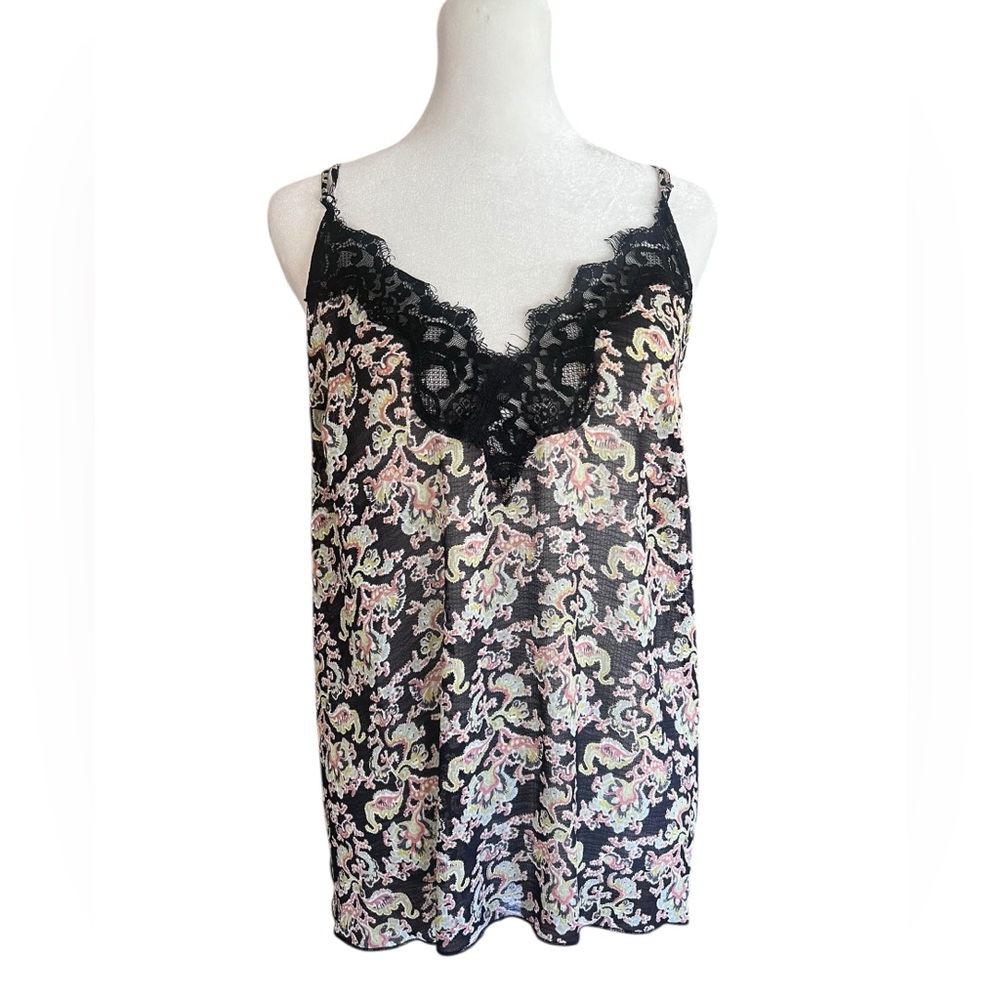 FREE PEOPLE Intimately Floral Lace Trim Boho Cami Camisole Tank SzM Flowy Dainty